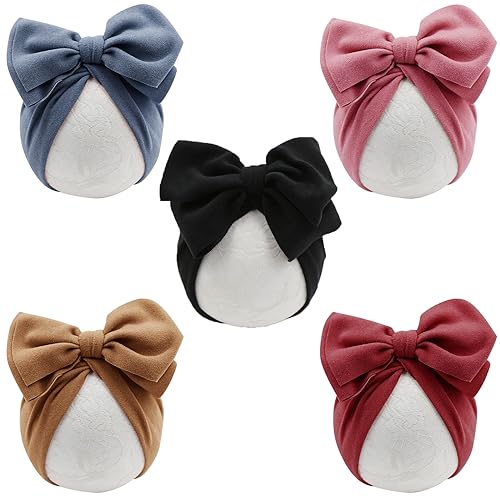 Image of DRESHOW BQUBO Turban Hat for Baby Infant Cap Hats with Bow Knot Soft Cute Nursery Beanie
