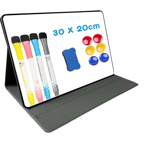 YORFULL Pizarra Magnética Pequeña, Pizarra Blanca Borrable A4, Pizarra Magnética Plegable Portátil con 4 Marcadores, 6 Imanes, 1 Borrador para el Hogar, la Oficina, la Escuela, 30 x 20 CM