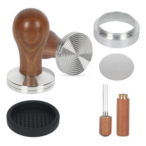EUNEWR Kaffee Tamper 51mm Set, Siebträger Zubehör Set mit Puck Screen 51mm, WDT Tool, Tampermatte und Magnetic Dosierring, Espresso Zubehör Set für Siebträger 51 mm (51mm)
