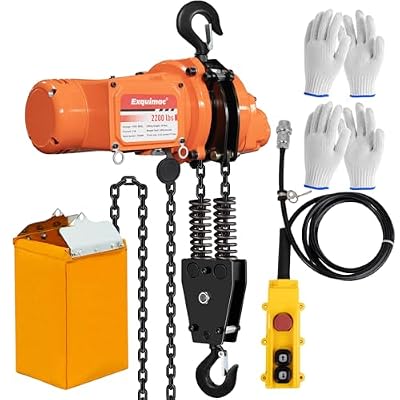 Exquimac Electric Chain Hoist 2200LB Capacity Electric Hoist 110 V - 1500W, Electric Winch with Remote 10FT Lifting Height, Garage Hoist Perfect for Warehouse, Shop, Construction & Industrial Use