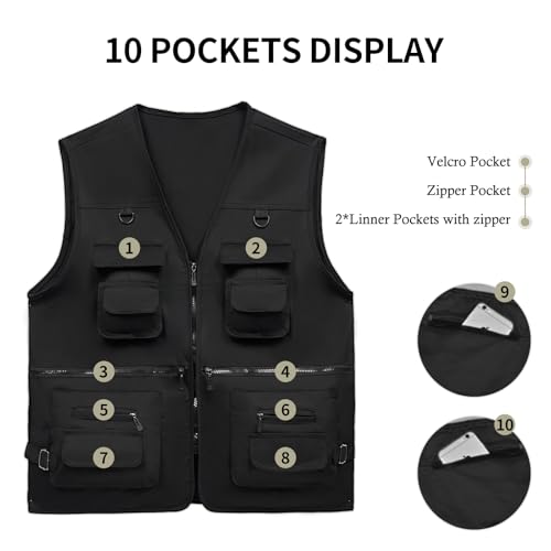 Image of AOTORR Men's Utility Fishing Vest Lightweight Outdoor Work Safari Travel Multi Pockets Waistcoat Jacket