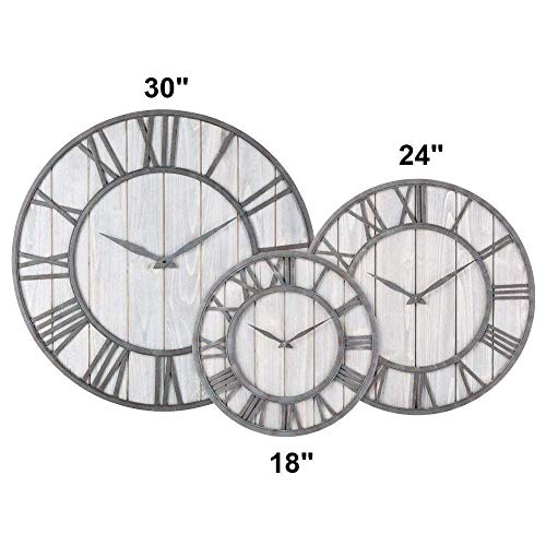 Oldtown Clocks 30-Inch Farmhouse Metal & Solid Wood Noiseless Wall Clock (Whitewash, 30-Inch) #TOP4