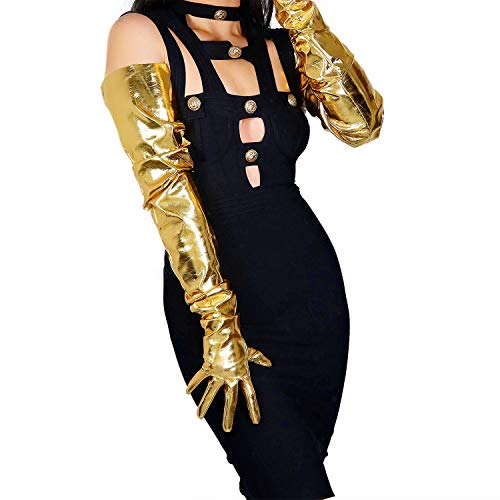 Image of DooWay Unisex 90CM LONG LEATHER GLOVES Oversized Loose Fit 35 Inches Shoulder Length Faux PU for Adult Party Cosplay Costume