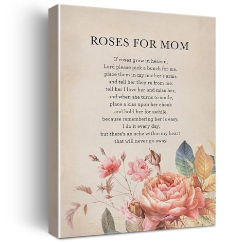 Memorial Canvas Print If Roses Grow in Heaven Poem Wall-Art for Mom Grandma Mother in Law Tribute Remembrance Home Decor Sympath