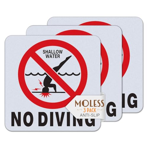 MOLESS 6x6″ Anti-Slip Vinyl Pool Stickers, No Diving Signs for Pool, 3 Pack