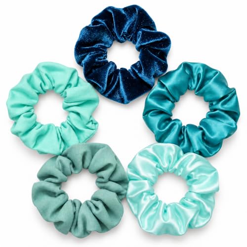 Shades of Teal/Turquoise Scrunchies (5 Pack)