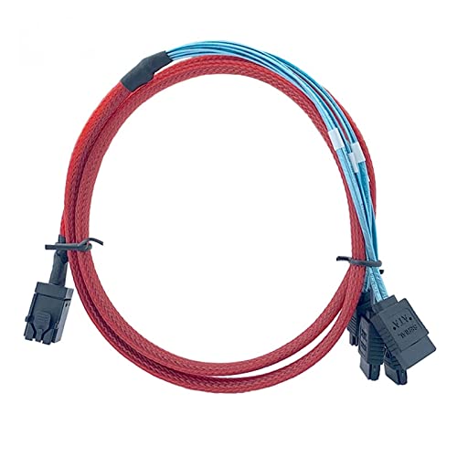 Cable de datos SFF-8643 a 4 SATA 0.5 m rojo trenzado miniatura 5