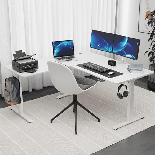 Image of Intellidesk Studio L Shaped Standing Desk Corner Electric Height Adjustable Standing Desk, Sit Stand Computer Workstation with 3-Stage Triple Motor System (Black+Black, 70(M) * 30 * 70(R) Inches)