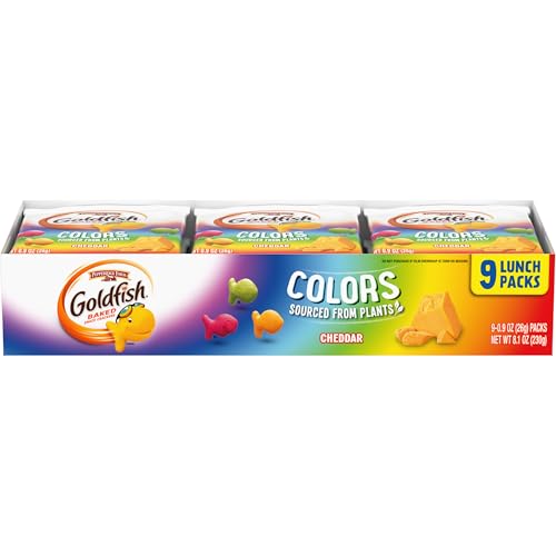 Goldfish Colors Cheddar Crackers, Snack Pack, 0.9 oz, 9 CT