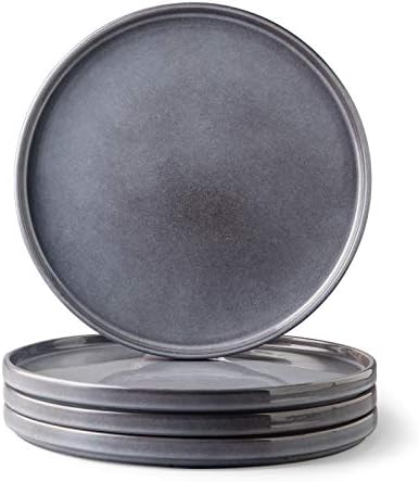 GBHOME Stoneware Plates Set of 4, 8.0 Inch Round Reactive Glaze Ceramic Small Dinner Plates,Modern Dinnerware Dishes Set for Kitchen,Microwave & Dishwasher Safe, Scratch Resistant -Gray
