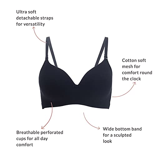 Image of NYKD Women's Cotton Lightly Padded Seamless Wire Free Everyday T-Shirt Bra for Women Daily Use Wireless, 3 /4th Coverage - NYB002
