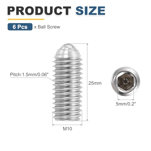 QUARKZMAN Silberne Kugelkopf-Stellschrauben M10x25mm 304 Edelstahl Sechskant-Hohlkopf Federstifte Gewindestifte Für Industrielle Elektronische Maschinen Hausmöbel Packung Mit 6 Stück