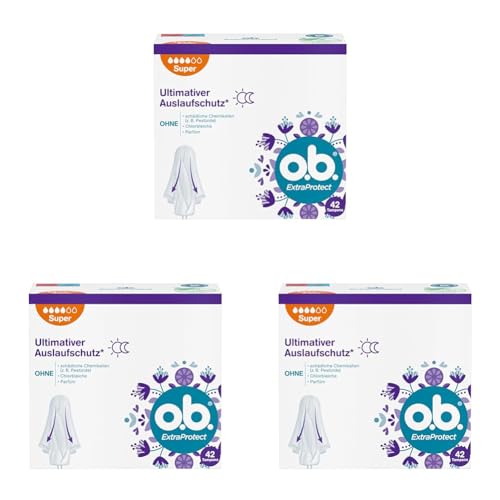 o.b. Tampons ExtraProtect Super 3 x 42 Stk, mit Dynamic Fit Technologie für bis zu 100 Prozent Auslaufschutz bei starken Tagen