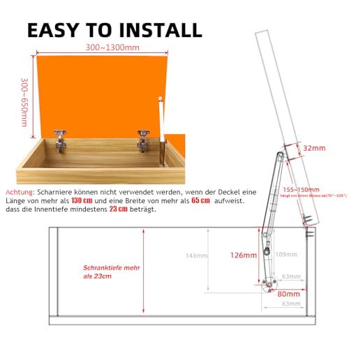Hydraulische Deckelstützscharniere 200N - 2 Stück Gasdruckfedern Für Schränke