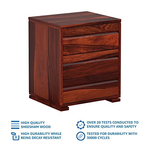 Image of Amazon Brand - Solimo Erore Solid Sheesham Wood Bedside Table with 3 Drawers (Honey Finish)