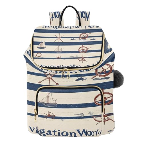 Sac à dos nautique bleu pour femme avec motif gouvernail et compartiment pc