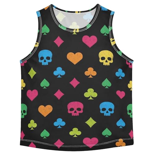 J JOYSAY Colorful Skull Poker Boys Tank Top Sleeveless Muscle Shirts Quick Dry Workout Sport Active Kids T-Shirts 3-15T