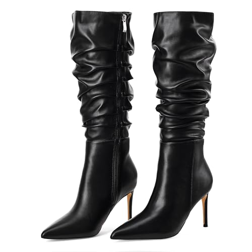 Elisabet Tang Women's Mid Calf Boots Pointed Toe Tall Boots 3 In Stiletto High Heel Sexy Long Boots Side Zipper Fashion Dress Shoes4