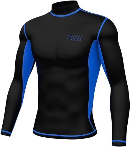 FDX Men's Super Thermal Compression Armour Base Layer Long Sleeve Cold Wear Top (Blue-M)