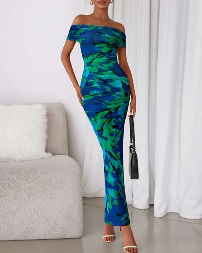 Image of BTFBM Cocktail Dresses for Women 2026 Elegant Classy Off Shoulder Bodycon Mesh Slit Floral Maxi Spring Summer Dress