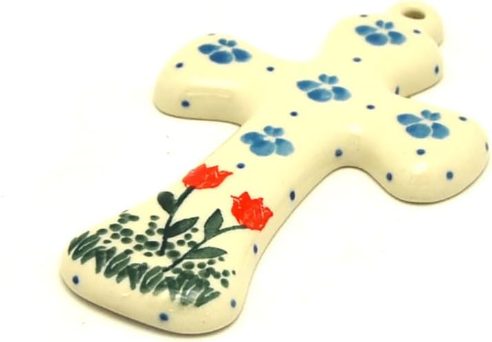 Polish Pottery Cross - Small (5") - Tulip Horizon