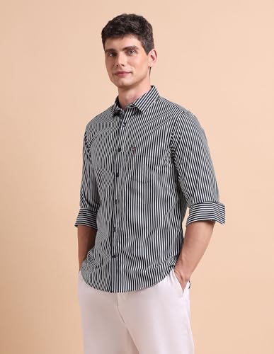 Image of U.S. POLO ASSN. Men Cotton Modal Vertical Striped Tailored Fit Shirt