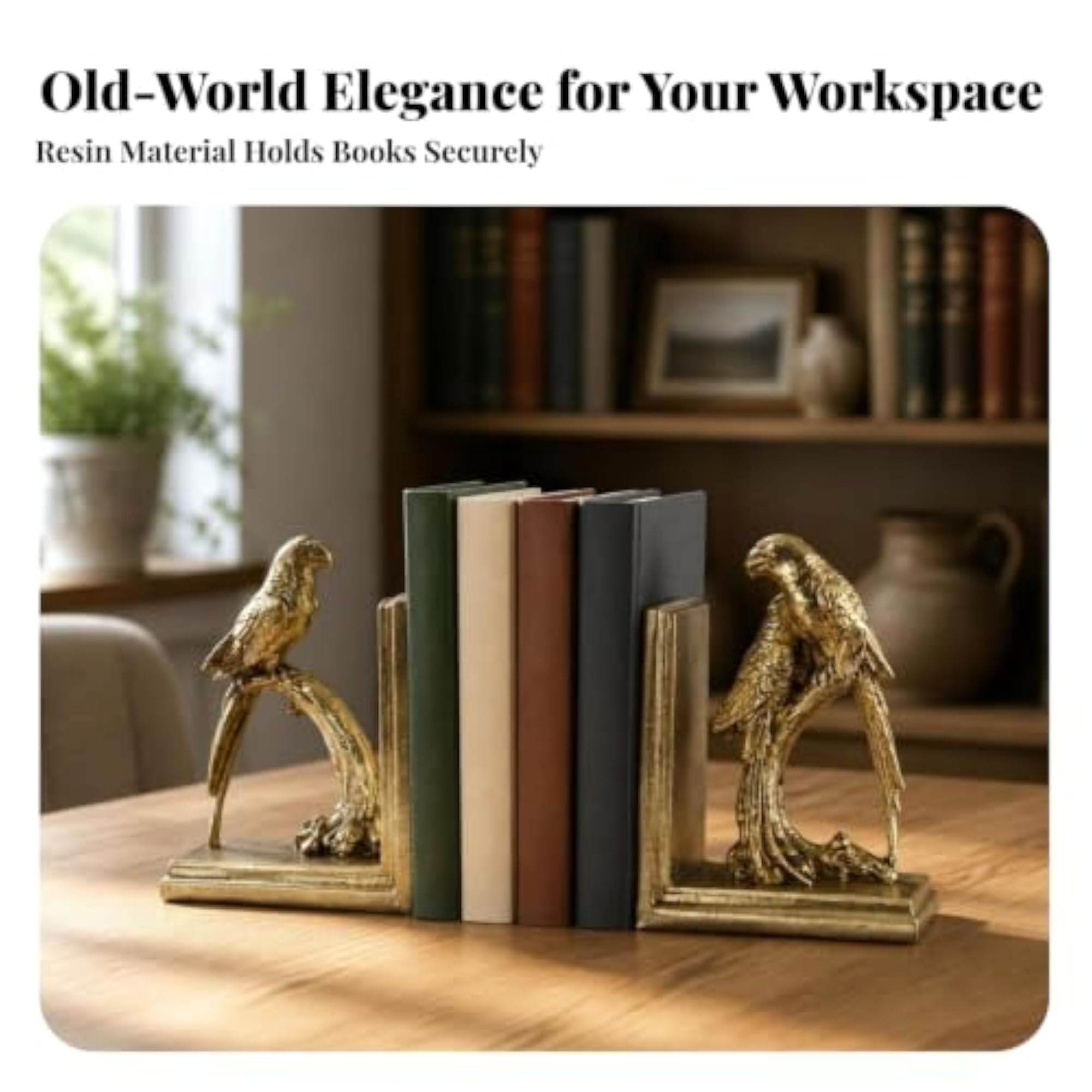 Vintage Chic Bookend with Parrot Ornament, Gift