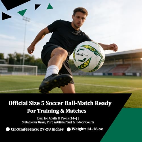 Image of Senston Soccer Ball Size 5 with Pump for Adults | Durable PVC Training Football,Thickened Nylon Winding and Butyl Bladder for Shape Retention - High Value Soccer Set