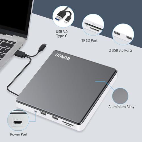 Image of External DVD Drive, USB C Superdrive for Apple USB 3.0 DVD Burner Reader for Mac, Portable CD + /-RW Drive External DVD Player for Laptop MacBook Windows 11 10 PC Linux OS