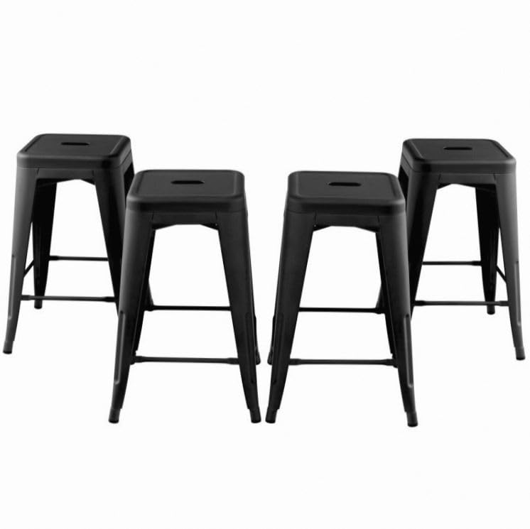 Image of Black 24 Inch Tolix Style Stackable Bar Stool Set 4-Piece Powder-Coated Metal Chairs 330lb Non-Slip X-Frame