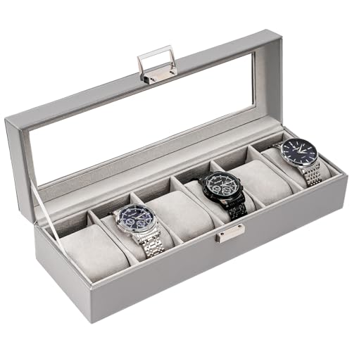 ProCase Watch Box, 6 Slot Mens Watch Case, Watch Storage Holder Organizer, Watch Display Case with Glass Lid, Anniversary Birthday Valentine Gifts for