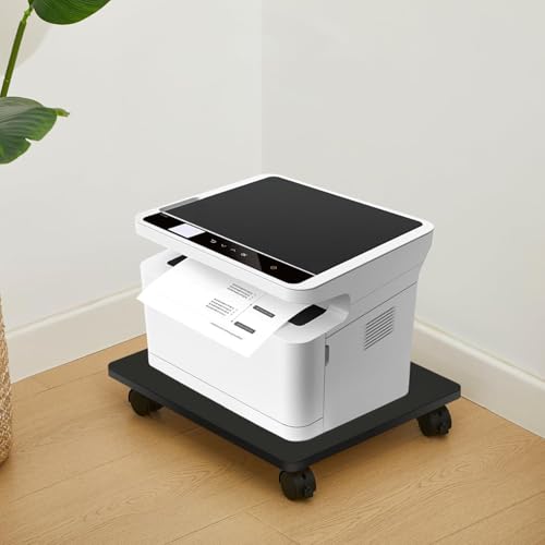 Image of 58522 Office Under Desk Printer Stand with 4 Caster Wheels 13.8 x 11.8 Inches Black Movable Printer Copier Shelf CPU Holder for Home Office Heavy Duty Storage Rack Scanner Fax Machine- Black