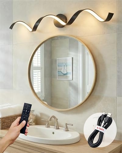 Charming Life Battery Operated Vanity Light [No Wiring Needed] - 31.5' Matte Black Rechargeable...