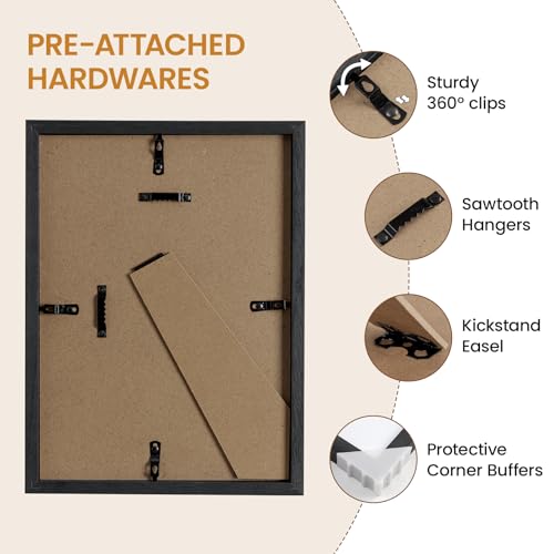 Image of 8x11 Picture Frame,Solid Oak Wood 8 inchx11 inch Photo Frame, Black Color Tempered Real Glass 8 by 11 Wooden Frames with No Mat,11x8 Picture Frames for Wall or Tabletop Display