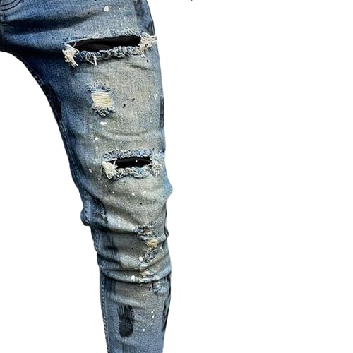 Men's Skinny Fit Denim Pants Slim Fit Ripped Tapered Leg Jeans Comfort Flex Waist Jean Pants4