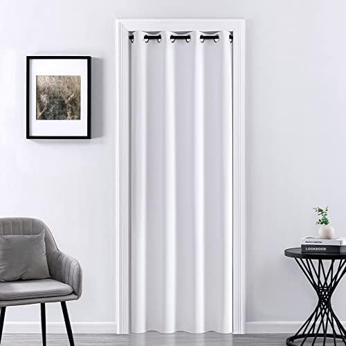 XTMYI Closet Curtain for Bedroom Closet Privacy,Faux Folding Accordion Doors,Blackout Soundproof Divider Curtains for Doorway Shower Bathroom Laundry Room,80 Inch Length,White