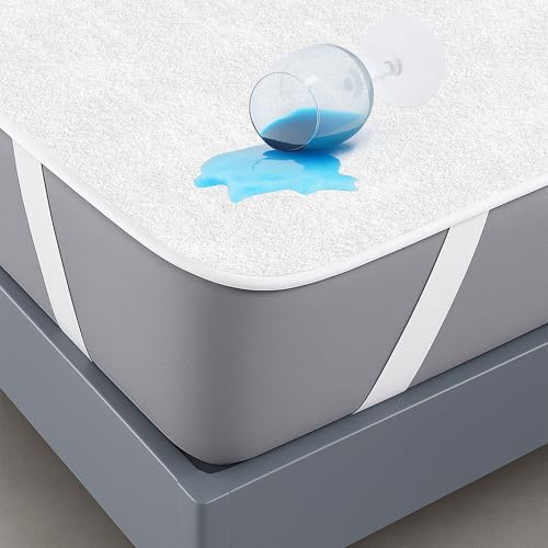 Coprimaterasso Singolo Impermeabile in Cotone 90x190 cm Lenzuolo Cerata Letto Traversa Lettino Protezione in Terry per Materasso Traspirante Antiacaro Anallergico Lavabile in Lavatrice con 4 Elastici