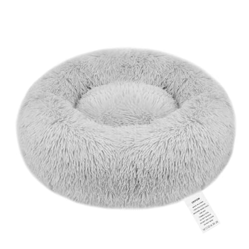 OKPOW Cama Redonda para Perros - Cama Donut para Gatos - Cama Lavable para Perros Antideslizante - Redonda de Peluche para Mascotas - Cojín de Cama [XL-80 cm Ø, Gris Claro]