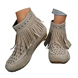 Design : bottines de cowboy pour femme en daim avec fermeture éclair à franges