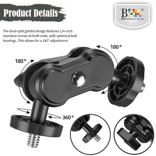 Image of BROLAVIYA Dual Ball Head Magic Arm Mount with 1 /4 inch Standard Screws, 360 Rotatable Universal Bracket for DSLR Camera Monitor, LED Video Light, Microphone and Action Cam Support