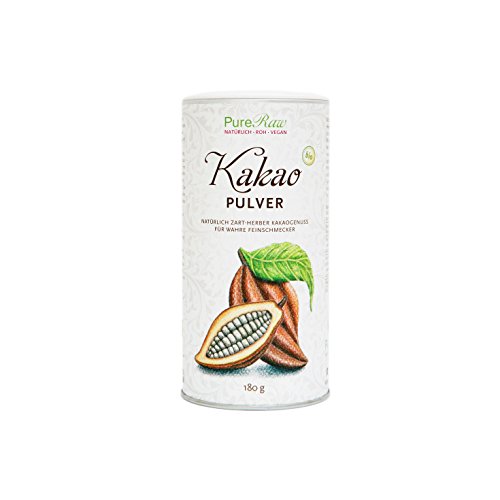 Kakaopulver (Bio Vegan) Reiner Kakao aus Ghana Trinkschokolade Kakao Ohne Zucker Backkakao - Besonders Mild, Säurearm, Stark Entölt - Theobroma Cocoa Organic Cacao Powder | PureRaw 180g