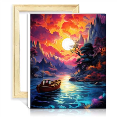 TANGFEIY Peinture à l'huile sur toile bateau sur la mer Toile Peinture à l'huile bricolage adultes avec pinceaux et pigment acrylique Maison Salon Décoratif...