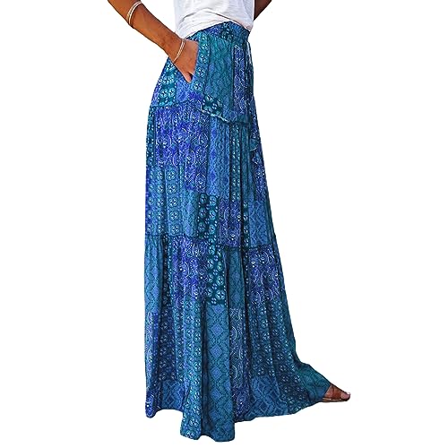 Women's Retro Print Maxi Skirt Boho Floral High Waist Split A Line Midi Skirt Vintage Lace-Up Long Skirt Streetwear4