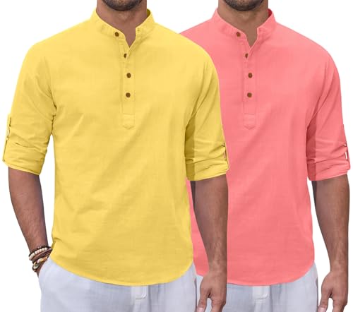 Image of Zombom Combo of Men's Casual Solid Cotton Polyester Blend Full Sleeve Straight Kurta Shirt (Pack of 2)