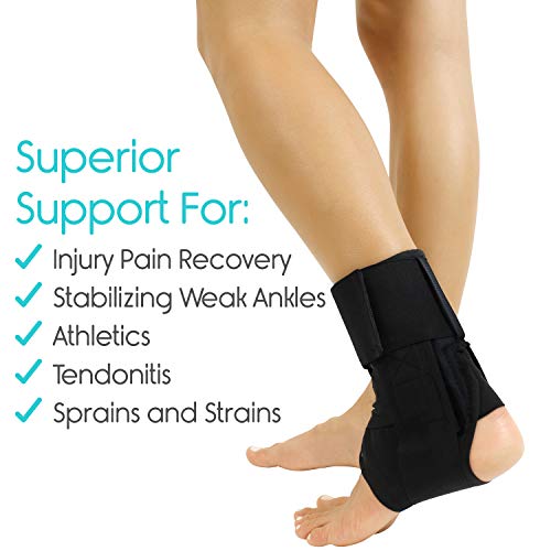 Vive Lace Up Ankle Brace - Men, Women Foot Support Stabilizer Compression Sleeve - Sprained Adjustable Leg Splint - Sprain Rolled Immobilizer Wrap Guard For Running, Volleyball, Basketball, Soccer (M) #TOP6