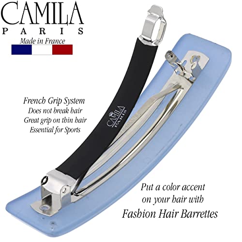 Camila Paris Cp3444 French Hair Barrette Clip For Girls, Blue, Rubberized Automatic Clasp Strong Hold Grip Hair Clips For Women, No Slip And Durable Styling Girls Hair Accessories, Made In France #TOP4