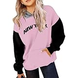 TAIAOJING Girls Two Piece Outfits New York Letter Printed Color Block Hoodie And Sweatpants Tracksuit Lounge Sets With Pocket Boys Tracksuit (Pink,7-8 Years)