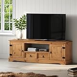 Corona Solid Wood Pine TV Unit Large 2 Drawer 2 Door Widescreen Wooden Media Television Entertainment Stand Living Room Lounge Bedroom Mexcian Style 52cm High 157cm Wide 35cm Deep