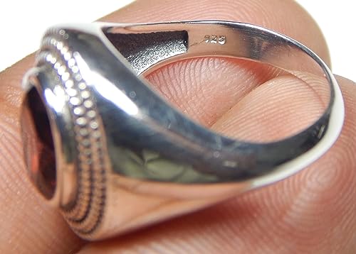 Image of 925 Sterling Silver Gemstone Ring Garnet Oval Faceted Ring Jewelry Vintage Silver Ring Statement Ring Beautiful Ring Gift For Her Designer Ring