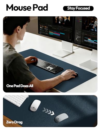 Image of YSAGi Leather Desk Protector, Office Mat, Large Mouse Mat, Non-Slip PU Leather Blotter, Laptop Pad, Waterproof Writing Pad for Office and Home (Dark Blue, 31.5 inch x 15.8 inch)